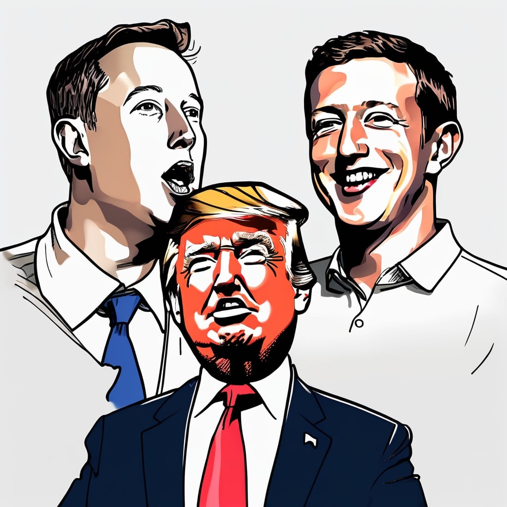 Cartoon of Trump, Musk and Zukerberg